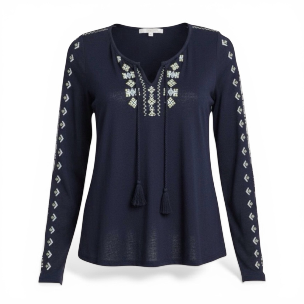 Daniel Rainn Dark Blue Embroidered Top